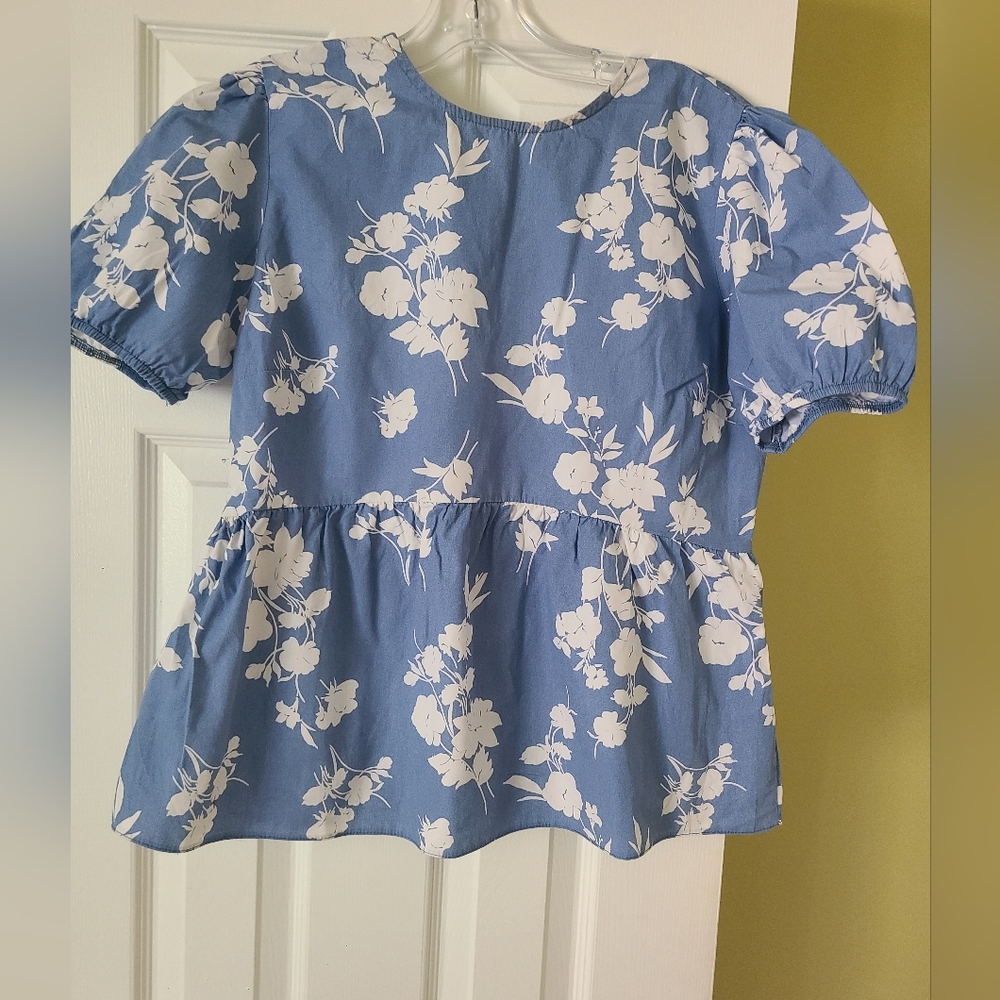 New Look Blue Floral Puff Sleeve Top